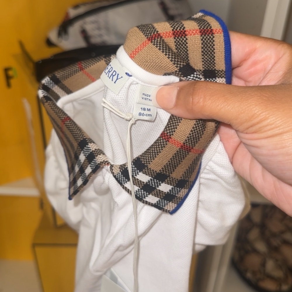 Burberry Kids White Tee with Check Collar - Picture 3 of 4